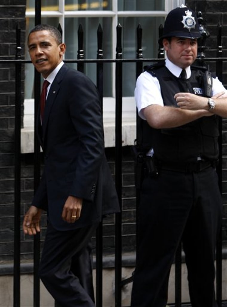 Obama, in London, meets Brown and Blair