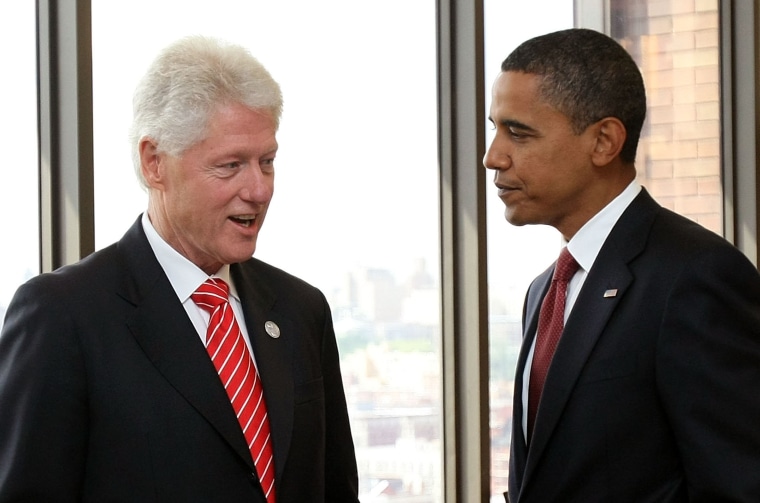 Bill Clinton Hosts Barack Obama In His Harlem Office