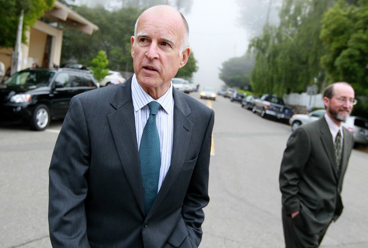 Democratic Candidate For Governor Jerry Brown Casts His Vote In Primary