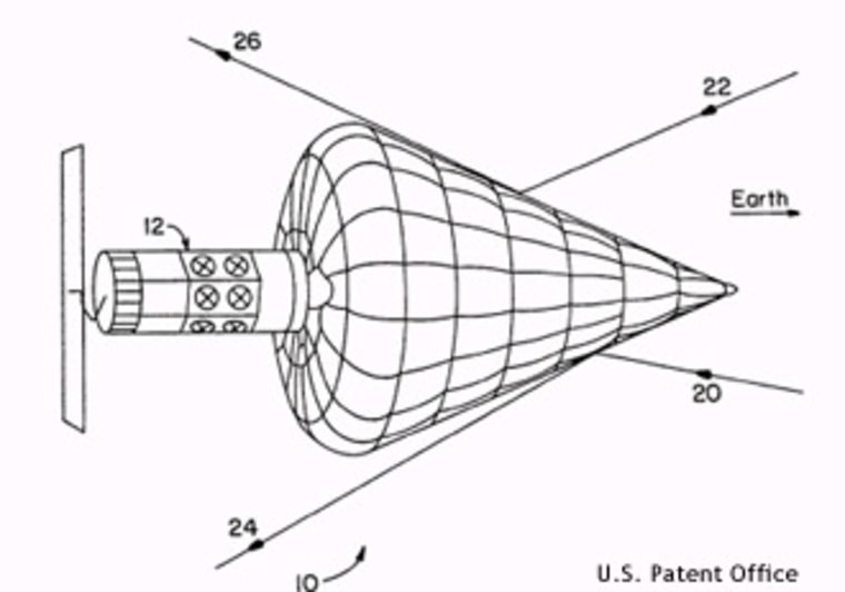This drawing, included in a patent application, shows how an inflatable space shield could help a satellite evade detection. Observers believe the satellite known as Misty may have used such a shield.