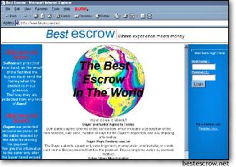 The sophomoric message "The Best Escrow in the World" atop this page should be a giveaway that something is wrong.