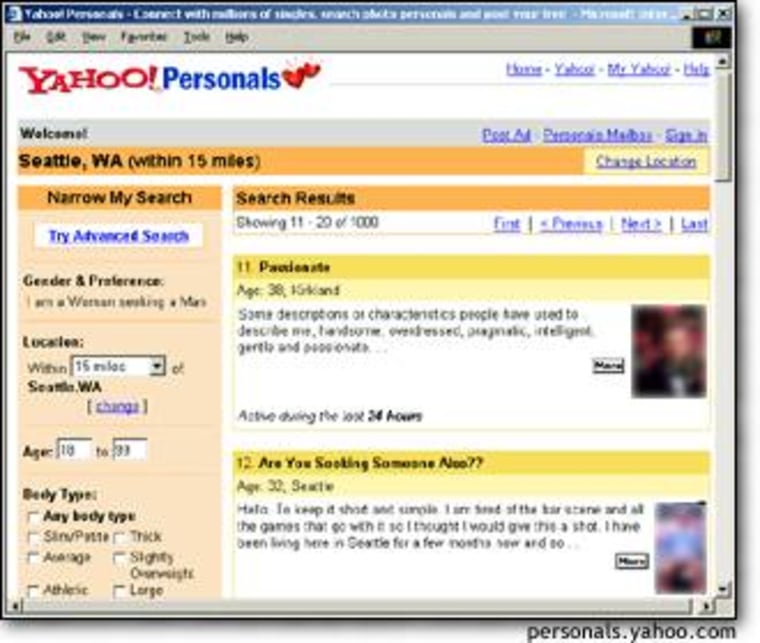 Yahoo's is among the more than 30 Web sites devoted to personals. A recent Jupiter Research study said that more than 34 million people have visited online personals and the average user spends 13 hours a month on the sites.