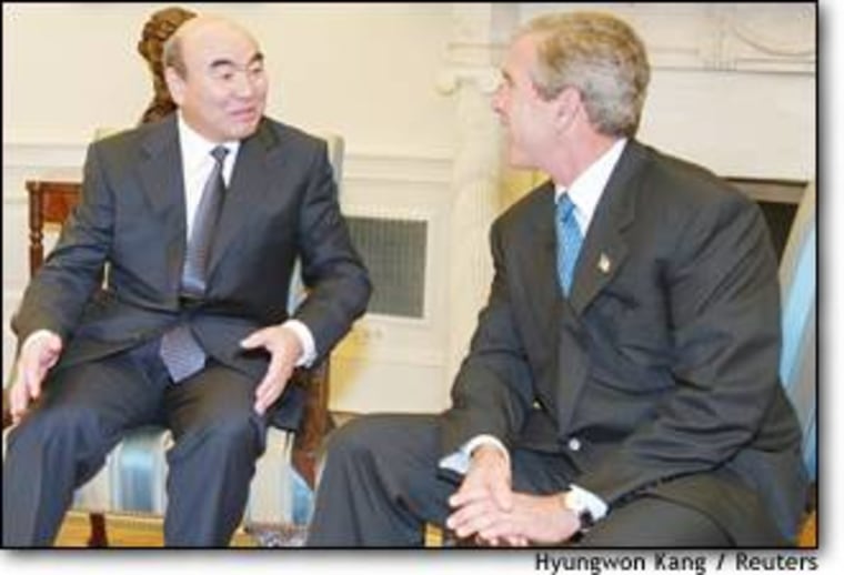 U.S. President George Bush meets with Kyrgyz Republic President Askar Akayev at the White House in Washington, September 23.