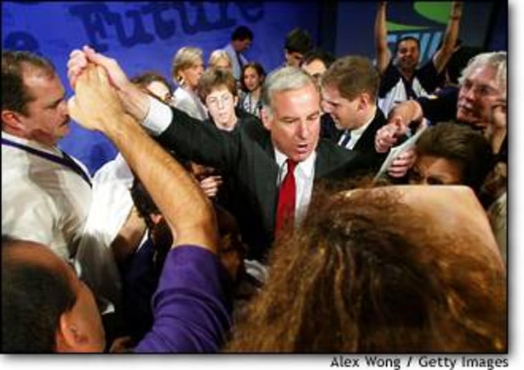 Democratic presidential contender Howard Dean mingled with his supporters after addressing the Service Employees International Union in Washington.