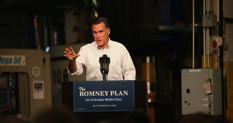 Republican presidential candidate and former Massachusetts Gov. Mitt Romney speaks to workers during a campaign event at Acme Industries on August 7, 2012 in Elk Grove Village, Illinois.