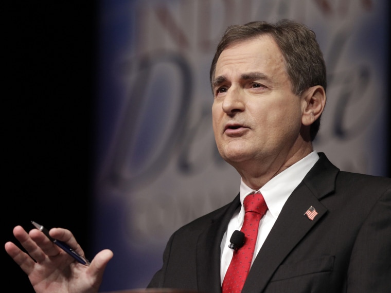 Republican Richard Mourdock, candidate for Indiana's U.S. Senate seat, participates in a debate with Democrat Joe Donnelly  and Libertarian Andrew Horning in a debate in New Albany, Ind., Tuesday, Oct. 23, 2012. Mourdock said Tuesday when a woman is...
