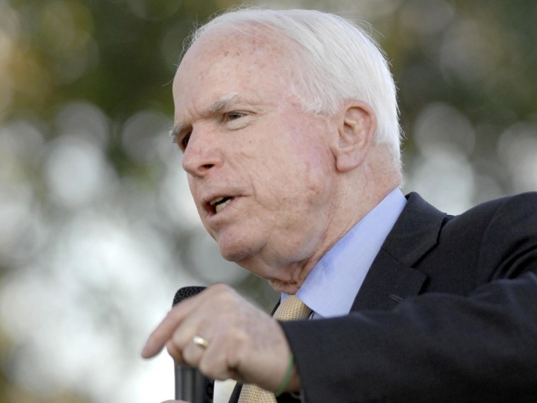Sen. John McCain speaks to a crowd of Republican presidential candidate Mitt Romney supporters in front of the Niceville City Hall complex in Niceville, Fla. Tuesday, Oct. 2, 2012. McCain was in the Panahandle Tuesday campaigning for Romney. (AP Photo...