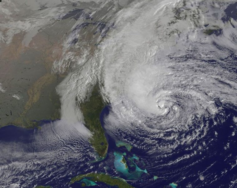 'Editorial Use Only : Mandatory credit 'NASA GOES Project/RexNOAA's GOES-13 satellite captured this visible image of the massive Hurricane Sandy on Oct. 28 at 1302 UTC (9:02 a.m. EDT)...