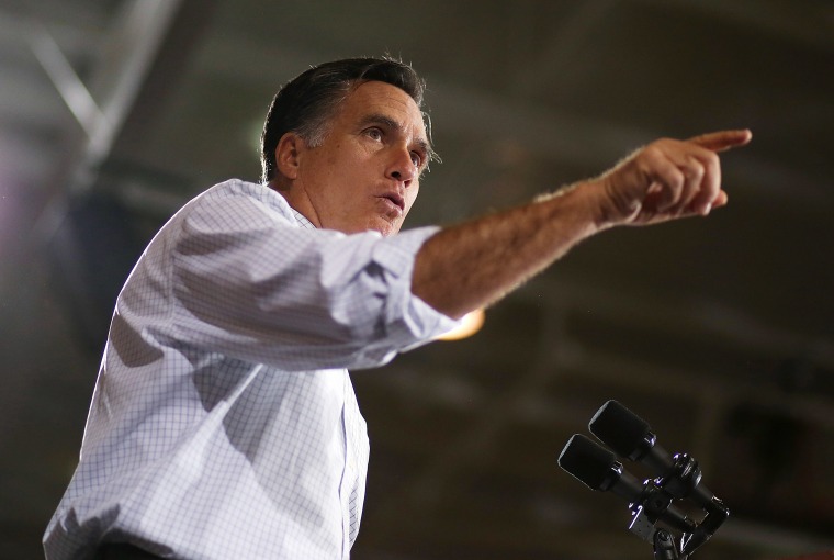 Republican presidential candidate, former Massachusetts Gov. Mitt Romney speaks during a campaign rally at Avon Lake High School on Oct. 29  in Avon Lake, Ohio. A new poll shows him five points behind Obama in the Buckeye State. (Photo by Justin...