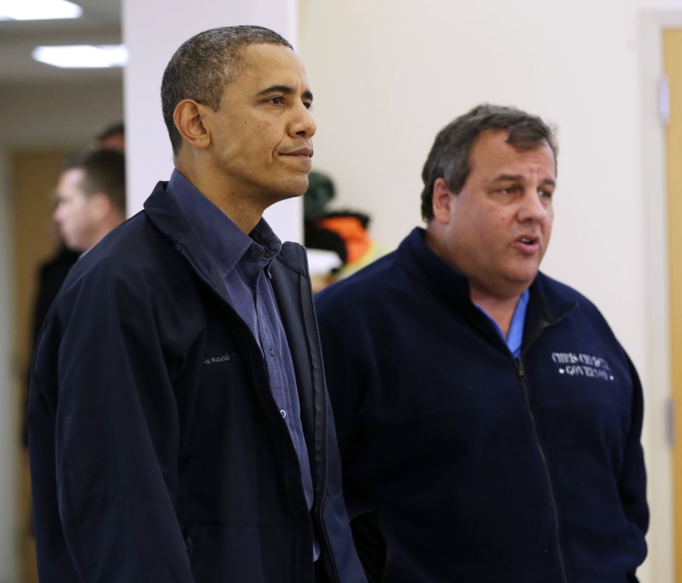 President Obama and New Jersey Gov. Chris Christie visit the Brigantine Beach Community Center to meet with local residents after Hurricane Sandy, Wednesday. (AP Photo/Pablo Martinez Monsivais)