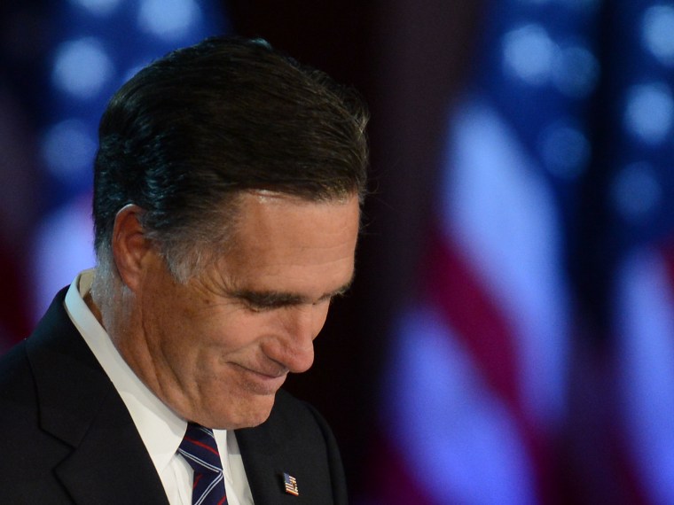 Mitt Romney conceding the 2012 election to President Obama on Tuesday, Nov. 6 in Boston. (Don Emmert/AFP/Getty Images)
