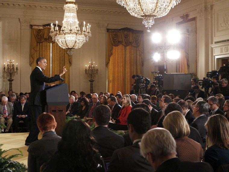 U.S. President Barack Obama faces reporters during his first news conference since he was re-elected, at the White House in Washington November 14,  2012. (Photo by Larry Downing/Reuters)