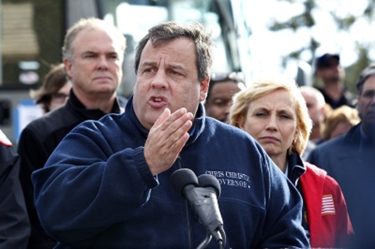 New Jersey Governor Chris Christie in Brick, N.J. on Friday, Nov. 2, 2012, after touring some of the region devastated by superstorm Sandy. (AP Photo/Mel Evans)