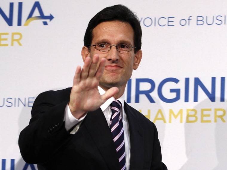 File Photo: House majority leader Eric Cantor, R-Va.,  waves to the crowd at the start of  a Chamber of Commerce debate in Richmond, Va., Monday, Oct. 1, 2012. (Photo by Steve Helber/AP Photo)