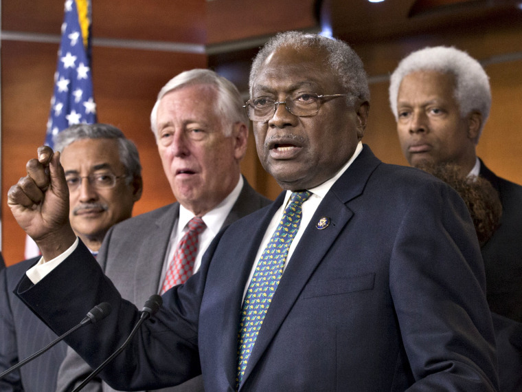 File Photo: Assistant Minority Leader James Clyburn of S.C., gestures during a news conference on Capitol Hill in Washington, Tuesday, Oct. 2, 2012, to discuss the controversial Pennsylvania voter ID law which was partially blocked Tuesday from going...