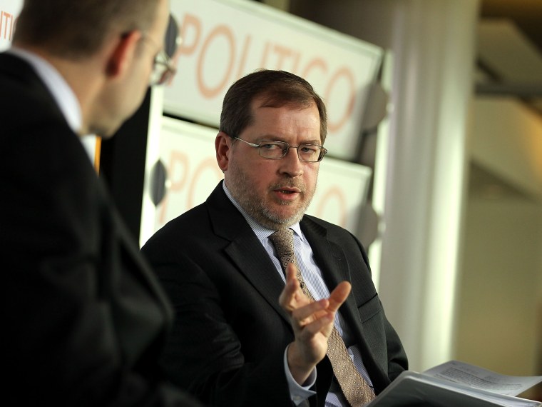 Grover Norquist (R), president of Americans for Tax Reform,spoke at a Politico Playbook Breakfast November 28, 2012 at the Newseum in Washington, DC.  (Photo by Alex Wong/Getty Images)