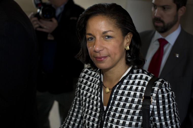 UN Ambassador Susan Rice leaves a meeting on Capitol Hill in Washington, Wednesday, Nov. 28, 2012, with Sen. Susan Collins, R- Maine, and Sen. Bob Corker, R-Tenn., about the Benghazi terrorist attack. Rice continued her fight Wednesday to win over...