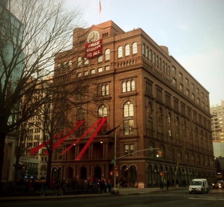 On December 3, 2012, students at New York's Cooper Union occupied one of the school's buildings and hung a banner reading, \"FREE EDUCATION FOR ALL.\" (Photo courtesy of Free Cooper Union)