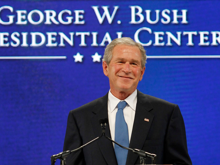 File Photo: Former U.S.  President George W. Bush addresses the audience during the George W. Bush Presidential Center groundbreaking ceremony on November 16, 2010 in Dallas, Texas. The George W. Bush Presidential Center is a state-of-the-art complex...