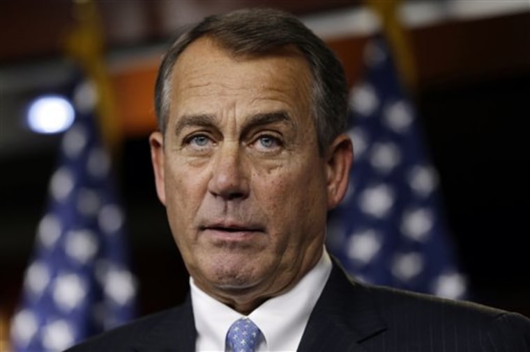 House Speaker Rep. John Boehner, R-Ohio, speaks to the media about the fiscal cliff at the U.S. Capitol in Washington, on Thursday, Dec. 20, 2012. (AP Photo/Jacquelyn Martin)