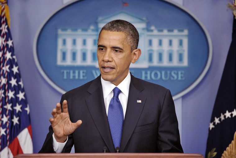 US President Barack Obama speaks on the fiscal cliff on December 21, 2012 in the Brady Briefing Room of the White House in Washington, DC. Obama urged the US Congress to pass scaled-back package to avert tax increases and spending cuts that will take...
