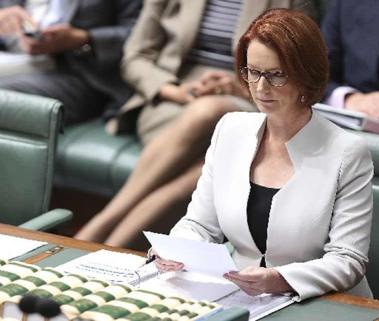 Prime Minister Julia Gillard during House of Representatives question time at Parliament House on February 7, 2013 in Canberra, Australia. (Photo by Stefan Postles/Getty Images)