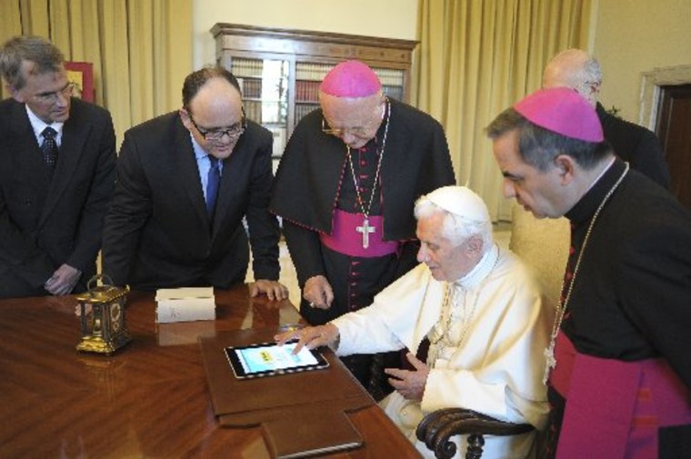 Pope Benedict XVI uses an iPad device at the Vatican in this file photo dated June 28, 2011. Pope Benedict's handle on Twitter will be @pontifex. He already has 1.2 billion \"followers\" in the standard sense of the word but next week he will have...