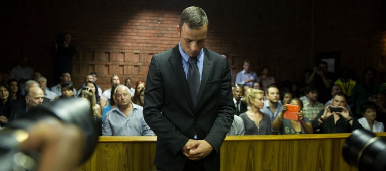 Oscar Pistorius in the Pretoria Magistrate Court during his bail hearingOscar Pistorius charged with murder of Reeva Steenkamp, Pretoria, South Africa - 21 Feb 2013 (Rex Features via AP Images)