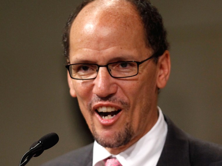 File Photo: Assistant Attorney General for the Civil Rights Division Thomas Perez addresses the Department of Justice's commemoration of the 20th Anniversary of the American with Disabilities Act on July 23, 2010 in Washington, DC.  (Photo by Chip...