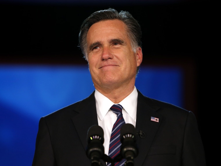 File Photo: Republican presidential candidate, Mitt Romney, speaks at the podium as he concedes the presidency during Mitt Romney's campaign election night event at the Boston Convention &amp; Exhibition Center on November 7, 2012 in Boston,...