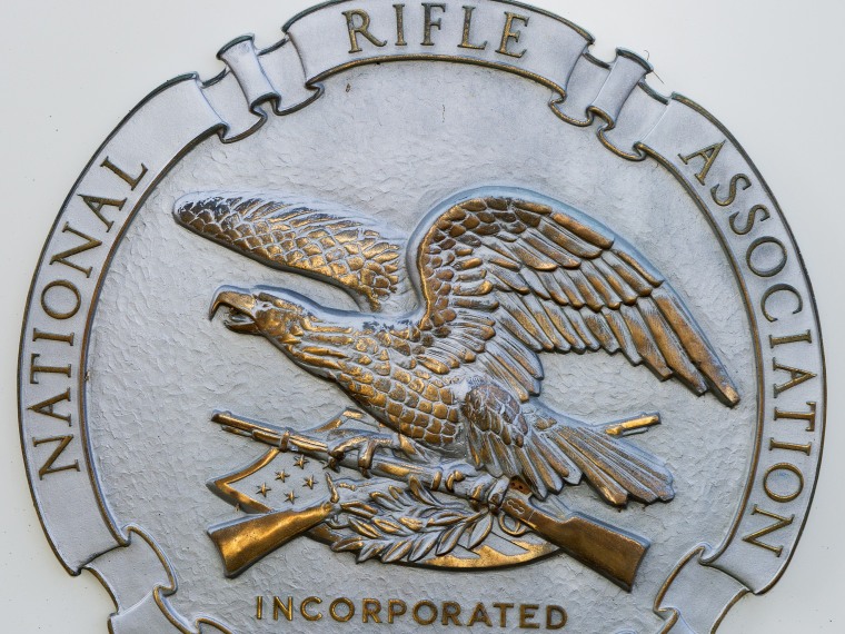 The National Rifle Association(NRA) logo is seen at their headquarters March 14, 2013, in Fairfax, Virginia. (Photo by Paul J. Richards/AFP/Getty Images)