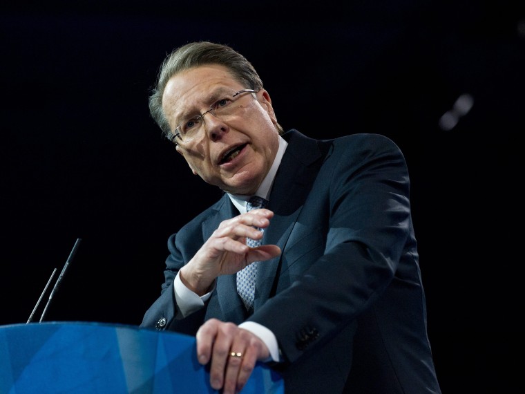 National Rifle Association (NRA) CEO Wayne LaPierre speaks at the Conservative Political Action Conference (CPAC) in National Harbor, Maryland, on March 15, 2013.  (Photo by Nicholas Kamm/AFP/Getty Images)