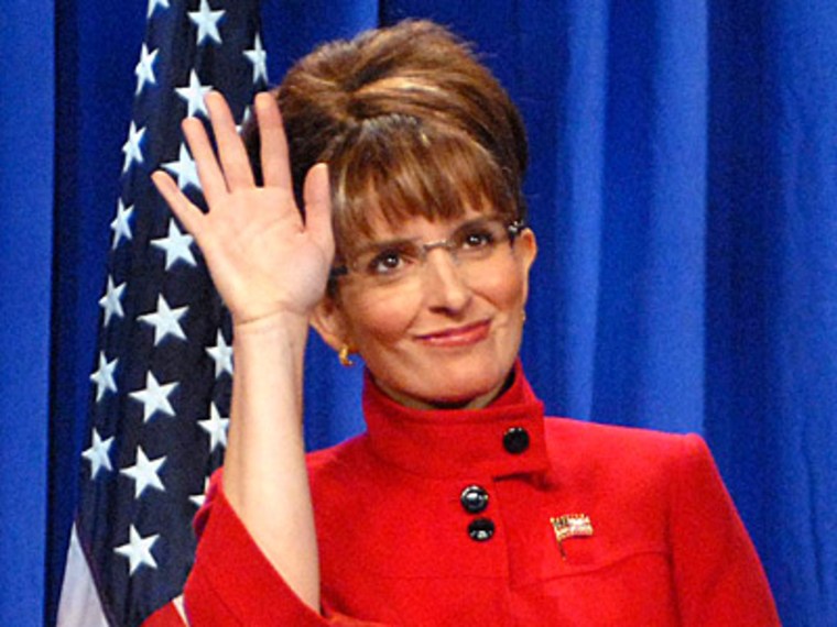 Tina Fey doing an impression of Sarah Palin in 2008 on \"Saturday Night Live.\"  (File photo  by Dana Edelson, NBCU Photo Bank/AP)