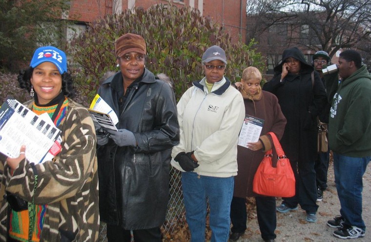 Lining up to take part in democracy in Detroit, November 2012.