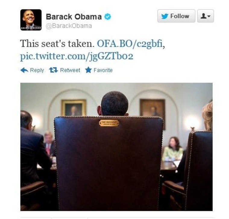 'This seat's taken,' tweets @BarackObama