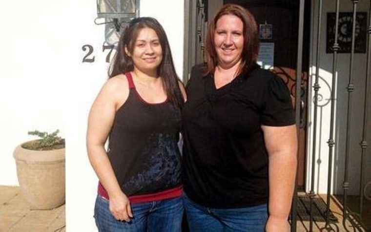 Briseira Torres (left), with friend Amy Diaz, one day after her release from Estrella Jail.