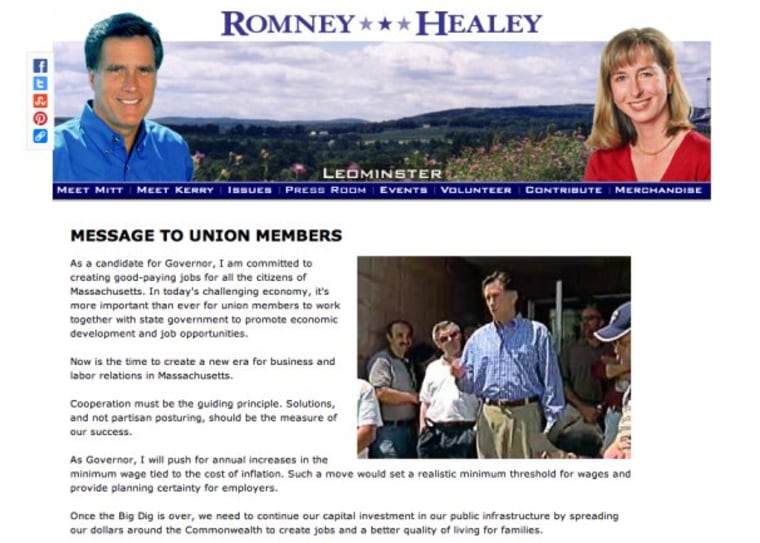 Romney pro-union '02 campaign materials surface on day he bashes unions