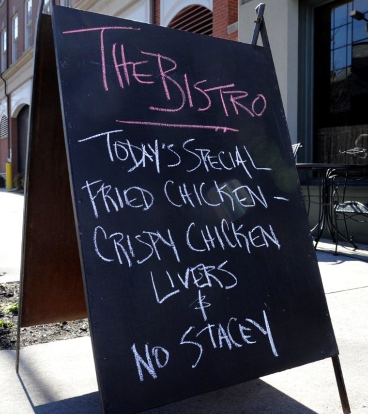 Controversial state Sen. Stacey Campfield is referenced on the list of specials at Bistro at the Bijou Monday, Jan. 30, 2012 in Knoxville, Tenn. Owner Martha Boggs refused to serve Campfield during brunch on Sunday because of his recent remarks about...