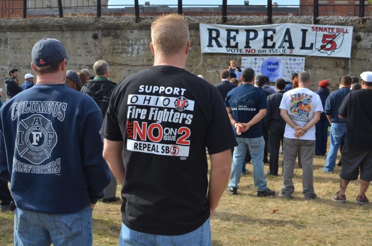 Local firefighters union members at Repeal SB5 rally today in Columbus, Ohio