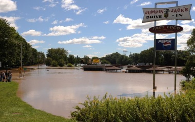 Jumpin' Jack's Drive-In in Scotia, NY is submerged due to flooding of the Mohawk River.