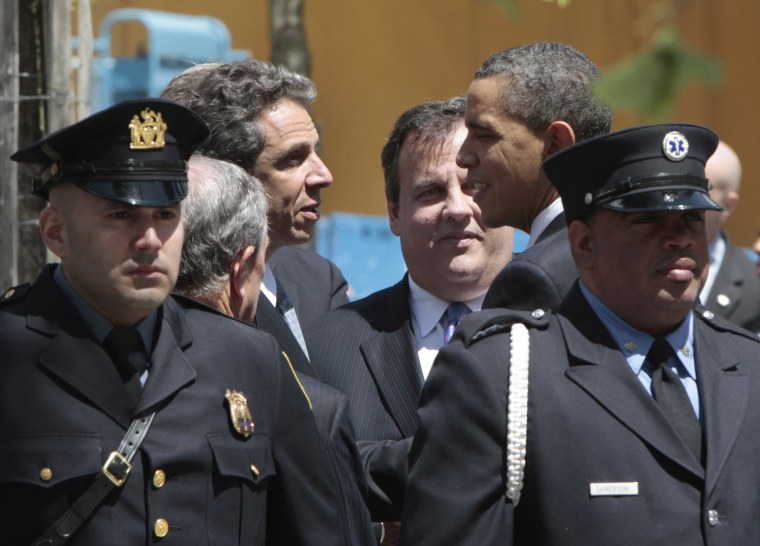 President Obama meets with New York Mayor Michael Bloomberg, New York Gov. Andrew Cuomo, and New Jersey Gov. Chris Christie, after a wreath laying ceremony at Ground Zero.