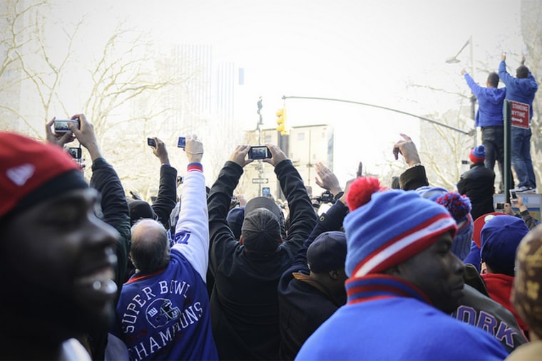 Giants fans cheered as the parade made its way toward City Hall in New York City on Feb. 7.