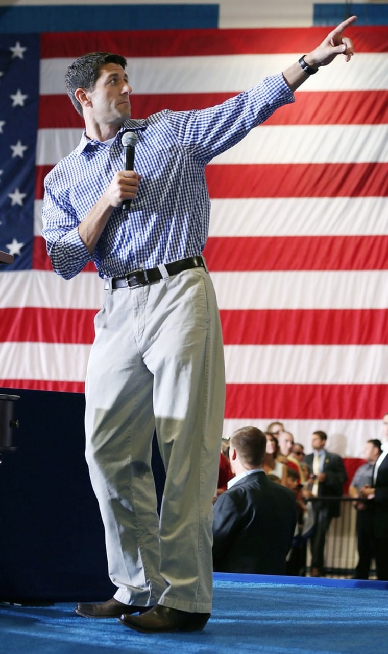 Republican vice presidential candidate Rep. Paul Ryan (R-WI) speaks during a campaign stop at Deep Run High School on August 17 in Glen Allen, Va.