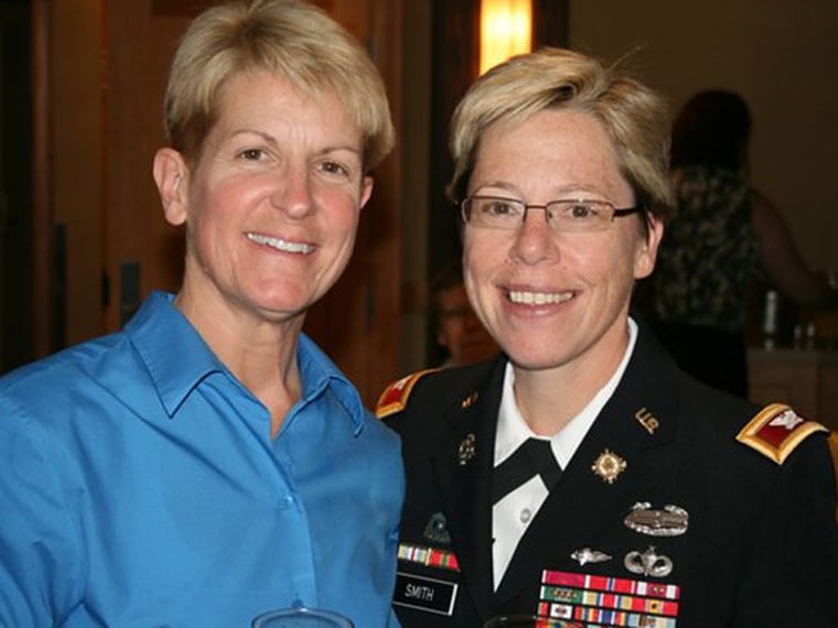 Brig. Gen. Tammy S. Smith and her wife, Tracey Hepner. General Smith is the first openly gay officer of flag rank in the U.S. military.