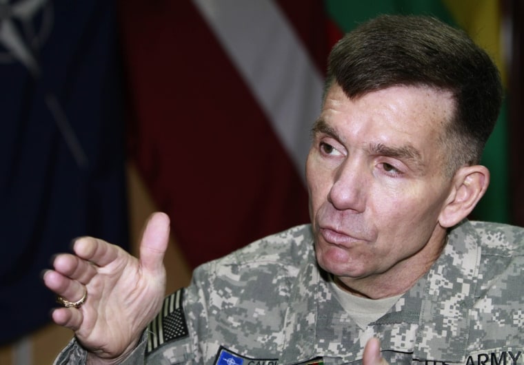 U.S. Lt. Gen. William Caldwell speaks during an interview with The Associated Press in Kabul, Afghanistan, Saturday, Feb, 12, 2011.