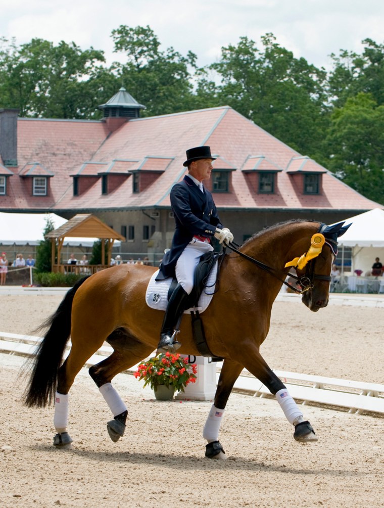 Ann Romney's horse, Rafalca, trots around the ring after placing third in the National Grand Prix Dressage Championship at the United States Equestrian Federation Festival of Champions in June.