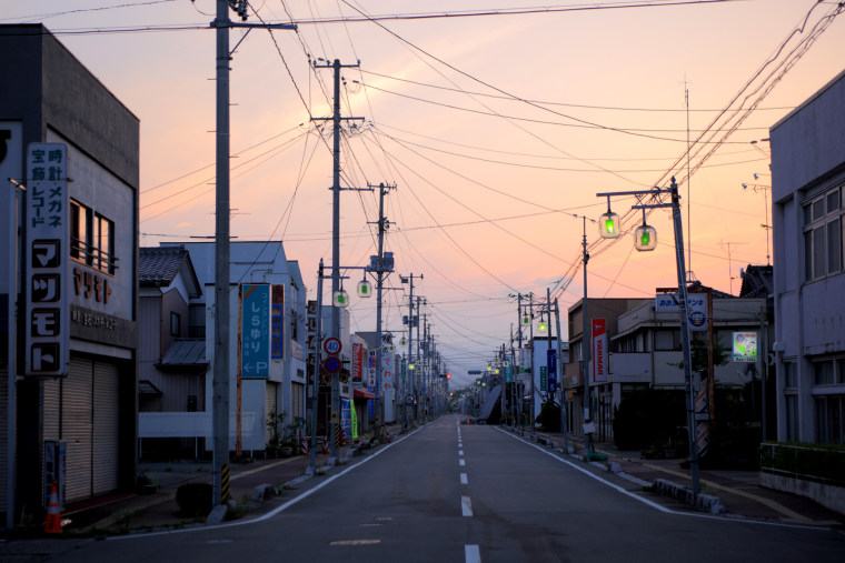Odaka, Japan, resembles a ghost town at dusk.
