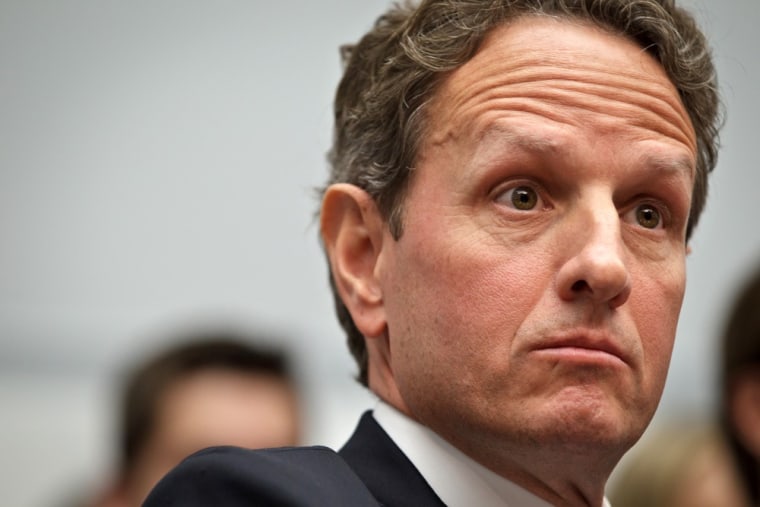Treasury Secretary Timothy Geithner testifies on Capitol Hill in Washington on Wednesday,
