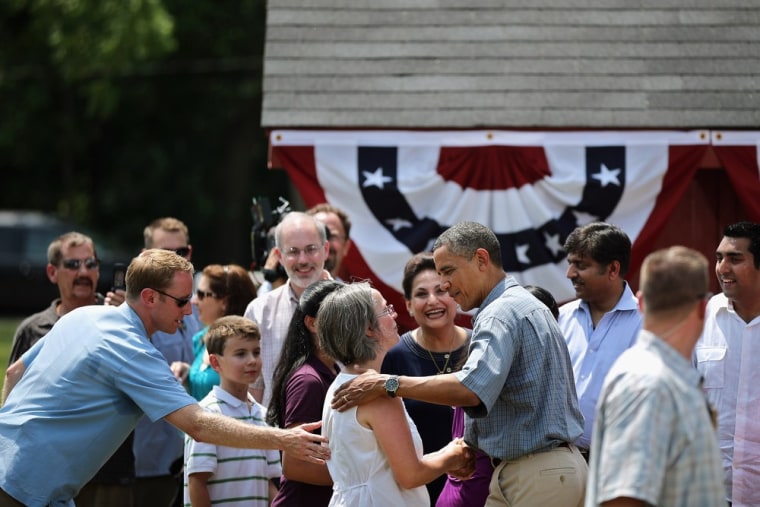 President Barack Obama greets supporters after speaking at a campaign event July 5 in Maumee, Ohio. Obama is traveling by bus through Northern Ohio and Western Pennsylvania for a ''Betting on America'' campaign tour. The president highlighted his...