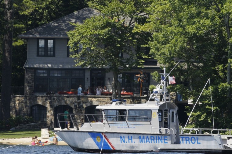 A police marine patrol boat is seen near the vacation home of Republican presidential candidate Mitt Romney on Lake Winnipesaukee in Wolfeboro, N.H., Sunday, July 1.